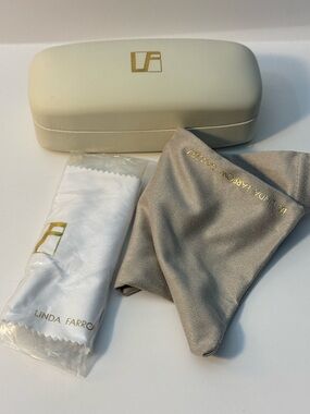 Linda Farrow Cream Sunglasses Case with White and Gray soft Cloths & case
